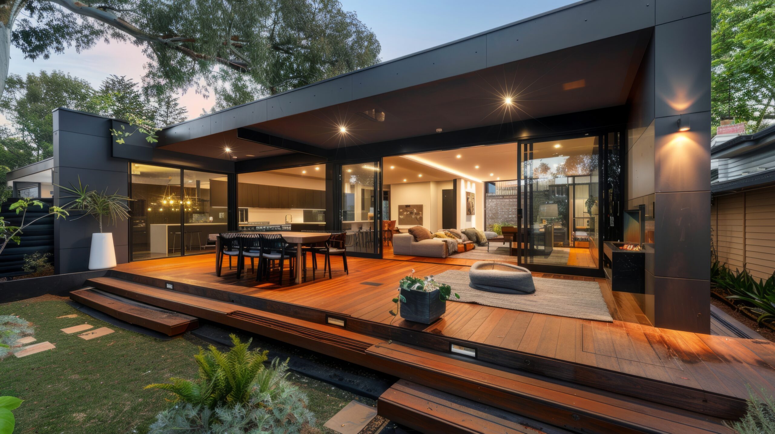 Large House with a Wooden Deck and a Patio Banner Image